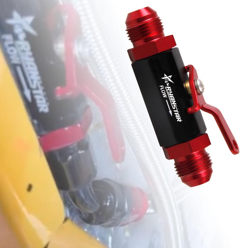 RYANSTAR RACING صمام إيقاف الوقود RYANSTAR AN8 توصيل 8AN إلى 8AN ذكر من الألمنيوم المؤكسد (أسود وأحمر) - Image 5
